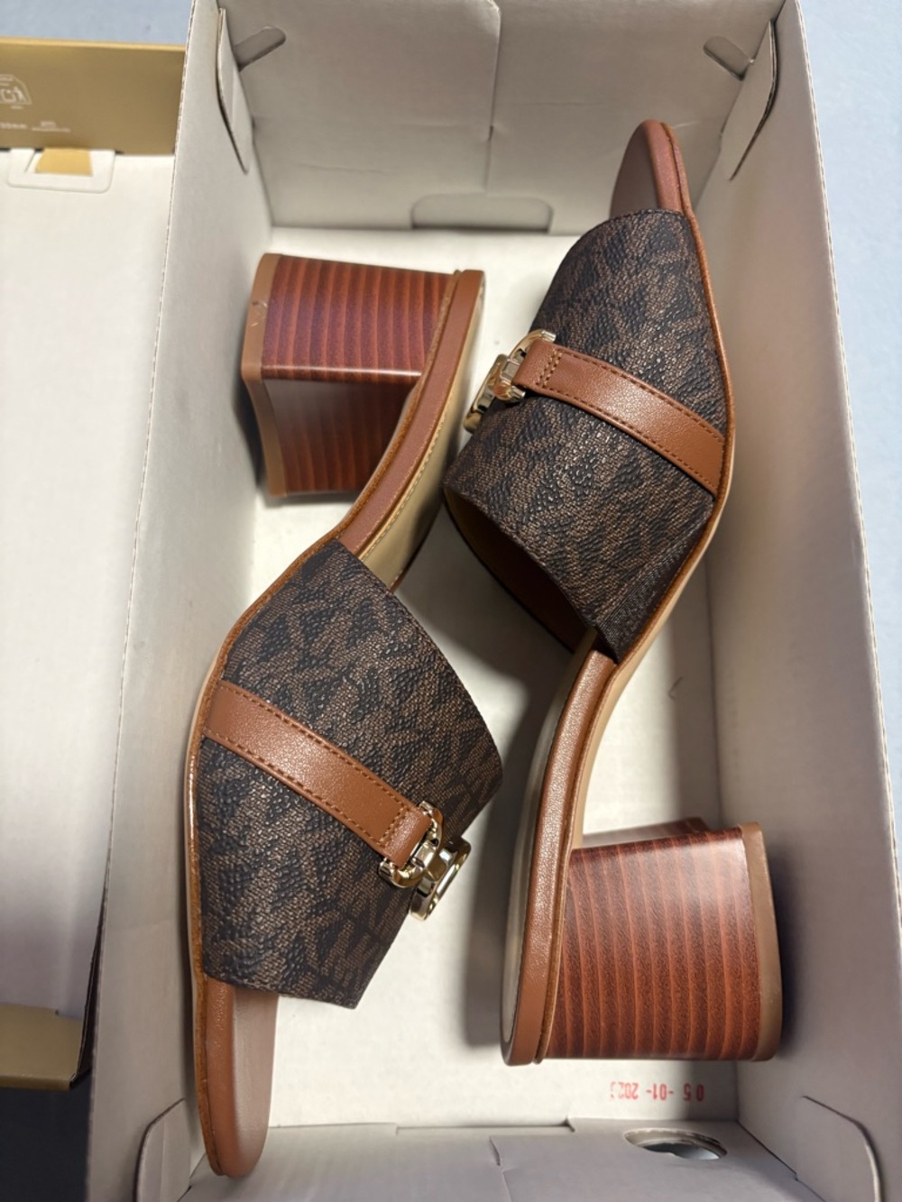 Michael Kors-  Brown Logo Mule Slides with Gold-Tone MK Hardware - Picture 10 of 11